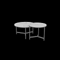 Modern Two Round Coffee Tables With White Marble Top And Black Metal Legs