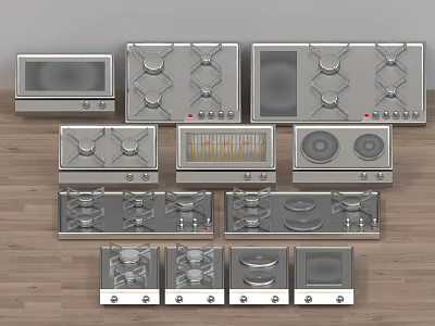 Various Styles of Kitchen Appliances Featuring Gas Stoves Induction Cooktops and Stainless Steel Designs 3d model