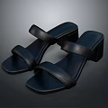 Black Leather Sandals with Double Strap Design and Block Heel for Daily Use