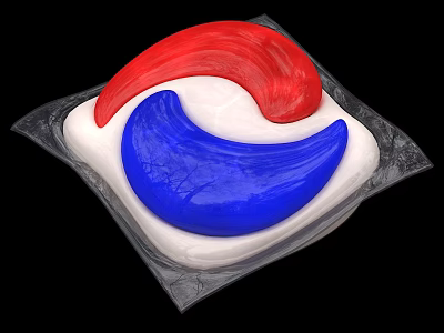 Colorful Handmade Soap With Red And Blue Curved Shapes On Transparent Tray 3d model