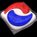 Colorful Handmade Soap With Red And Blue Curved Shapes On Transparent Tray