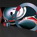 Modern Abstract Art Photo Spot With Red Grey Ring Installation And Streamlined Design
