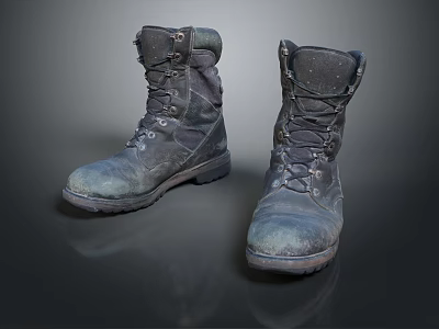 Dark Colored Work Boots With Laces Thick Soles And Worn Durable Design 3d model