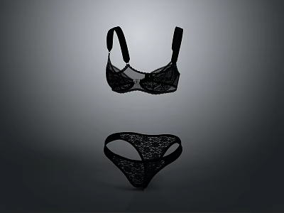 Elegant Black Lace Lingerie Set With Delicate Bra And Panties Design 3d model