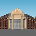 Commercial Complex With Red Brick Exterior Steeple Tower Arched Windows And Classical Design 3d model