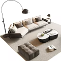 Modern Sofa And Coffee Table Set With Arc Floor Lamp Accent Chair And Ottoman