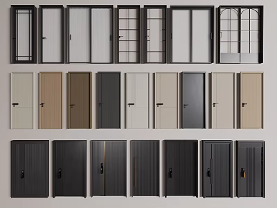 Various Styles Of Hinged Doors With Different Colors And Design Options 3d model