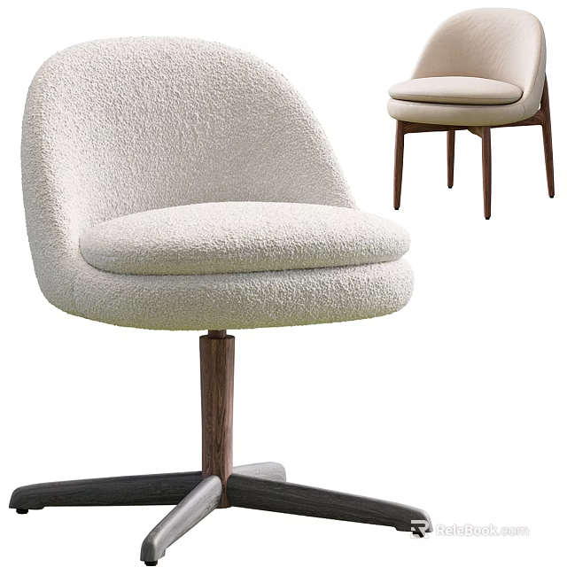 Modern Shaggy Fabric Accent Chair With Swivel Base Rounded Backrest And Wooden Legs 3d model 