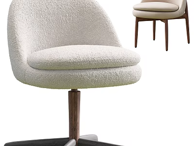 Modern Shaggy Fabric Accent Chair With Swivel Base Rounded Backrest And Wooden Legs 3d model