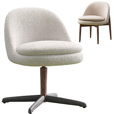 Modern Shaggy Fabric Accent Chair With Swivel Base Rounded Backrest And Wooden Legs 3d model