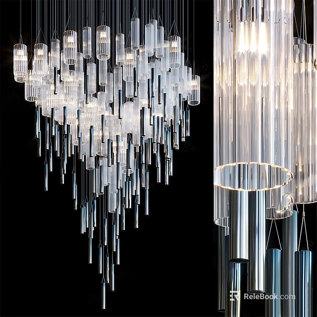 Elegant Modern Transparent Glass Chandelier with Hanging Linear Acrylic Strips and Metal Frame 3d model 