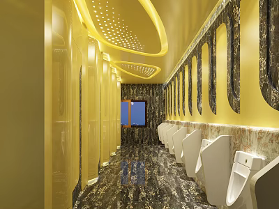 Modern Public Toilet Interior Design With Marble Floor Urinals And Cubicles 3d model