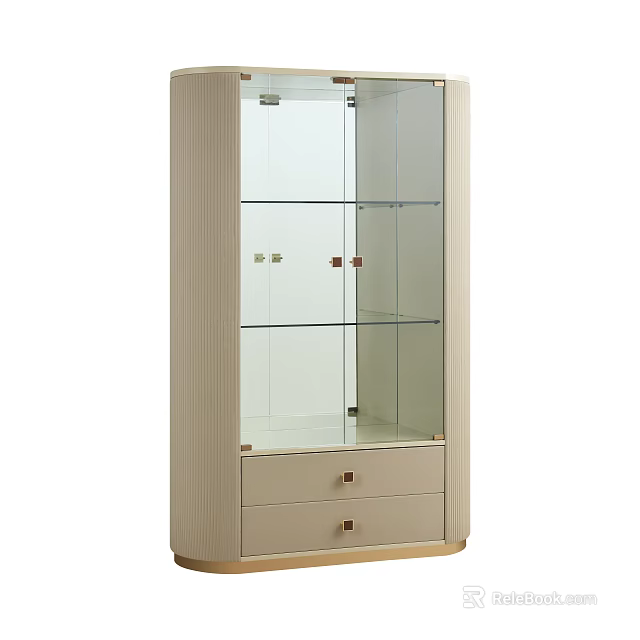 Modern Wine Cabinet With Glass Door And Wooden Frame Storage Drawers 3d model 