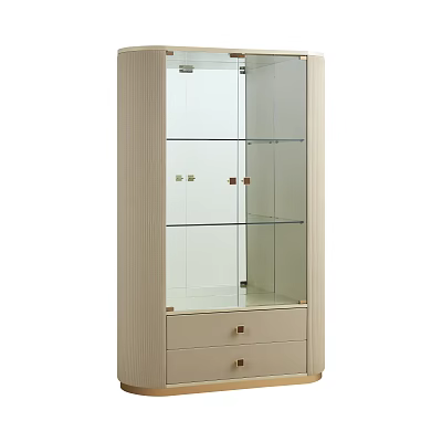 Modern Wine Cabinet With Glass Door And Wooden Frame Storage Drawers 3d model