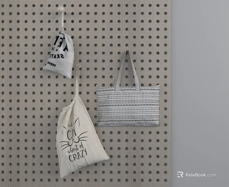 Swing Door Design Featuring Perforated Panel and Hanging Stylish Bags 3d model