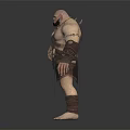 Muscular Bald Warrior With Bare Chest Leather Shoulder Guards Arm Bracers And Decorative Belt 3d model
