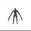Thin Humanoid Game Movie Character With Dry Bark Skin Head Gear And Sharp Arm Blades 3d model