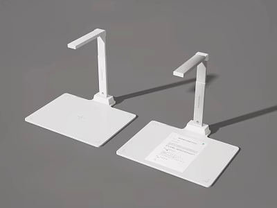 Two White Desktop Scanners With Flexible Arms And Paper On Base 3d model