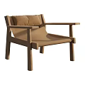 Modern Leisure Chair With Wooden Frame Armrests Brown Cushion And Fabric Seat