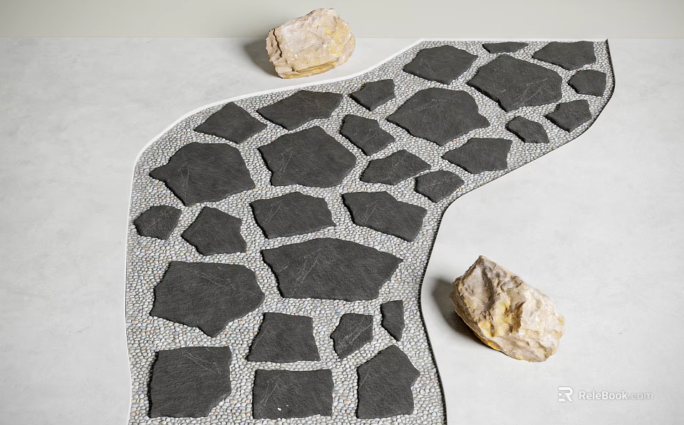 Black Stone Stepping Stones Path With Pebble Gaps And Natural Stones 3d model 