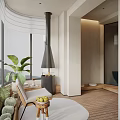 Home Balcony with Green Plants Mountain View Black Heater Wooden Floor Chair and Fruit Table