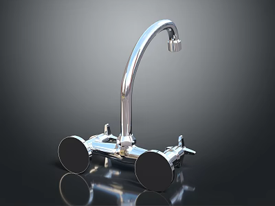 Sleek Polished Chrome Kitchen Faucet With Curved Spout And Round Bases 3d model