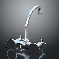 Sleek Polished Chrome Kitchen Faucet With Curved Spout And Round Bases