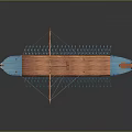 Ancient Wooden Sailing Ship With Blue Hull Orange Bow And Stern And Oars