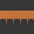 Orange Wooden Pavilion Structure With Sloped Roof Supporting Columns And Framework