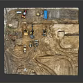 Construction Site With Various Heavy Machinery Excavators Loaders And Blue Containers