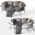 Modern Double Sofa with Neutral Pillows Plaid Blanket and Metal Frame 3d model