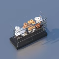 Various Delicious Desserts Including Donuts And Waffles In Transparent Display Case