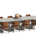 Modern Minimalist Rectangular Dining Table Set With Six Brown Chairs And Decorative Sphere 3d model