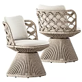 Modern Round Dining Table and Woven Rattan Chairs Stylish Furniture Set Design