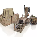 Vintage Household Supplies Including Wooden Crates Covered With Cloth And Mechanical Tools
