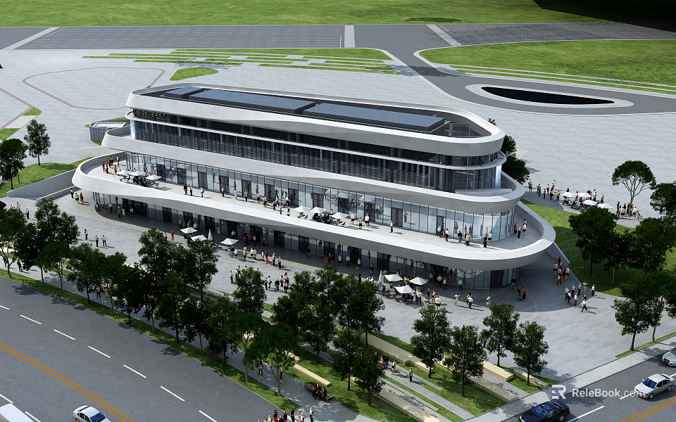 Modern Commercial Street Building With Crowded People 3d model 