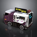 Retro Bites Food Truck With Purple White Design And Neon Service Window