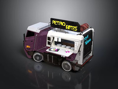 Retro Bites Food Truck With Purple White Design And Neon Service Window 3d model