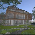 Modern Single Family Villa With Glass Curtain Walls Wooden Accents Unique Roof And Courtyard Greenery