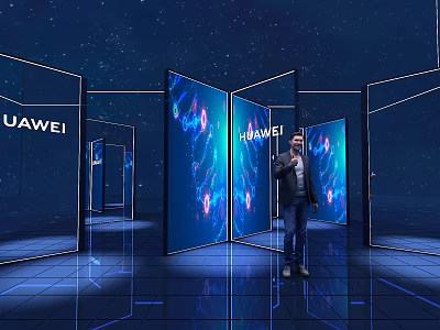 HUAWEI Tech Exhibition With Multiple Screens Starry Background And Presenter 3d model