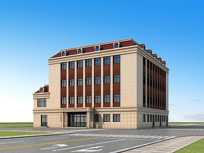 Multi Storey Hotel Building With Beige Exterior Red Roof And Regular Windows 3d model