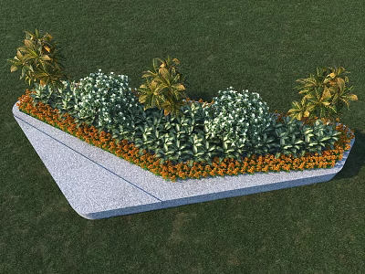 Roadside Facilities With Lush Green Shrubs Colorful Flowers And Paved Edging 3d model