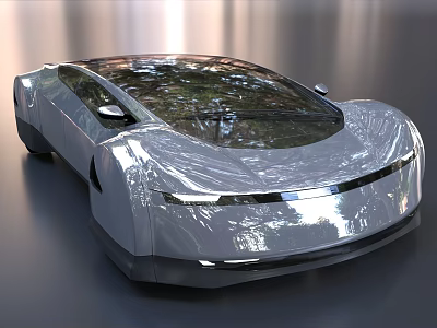 Futuristic Silver Car With Sleek Streamlined Design Large Windows And LED Headlights 3d model