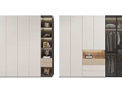 Modern Wardrobe Interior Design With White Cabinets Glass Doors Open Shelves And Storage Drawers 3d model