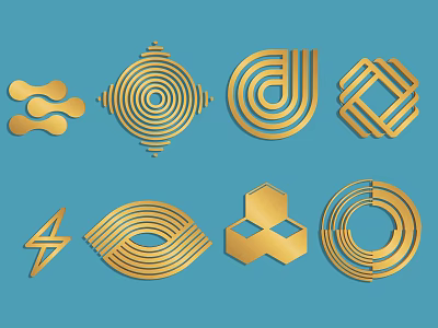 Multiple Golden Abstract Geometric Silhouette Patterns On Blue Background Design Elements 3d model