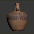 Traditional Clay Pot With Bulbous Body Painted Red Black Patterns And Loop Handle