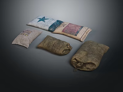 Various Style Cloth Burlap Bags With Star Pattern For Daily Living Supplies 3d model