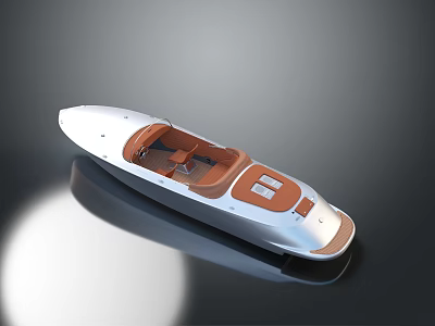 Sleek Modern Speedboat With White Hull Brown Seats And Open Cockpit Design 3d model