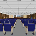 Spacious Conference Room Interior With Blue Seats Podium And Large Screen 3d model