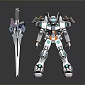Game and Movie Mecha Robot Character With Silver Sword And Mechanical Armor Design